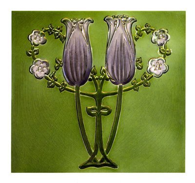 Art Nouveau pale mauve flower tile card