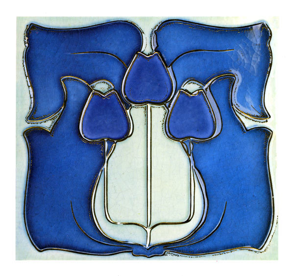Art Nouveau blue tulips tile card