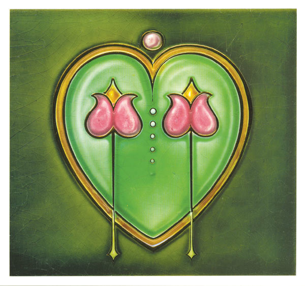 Art Nouveau -tile  heart and tulips