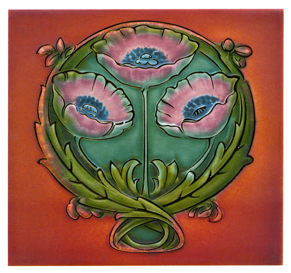 Art Nouveau - tile three poppies