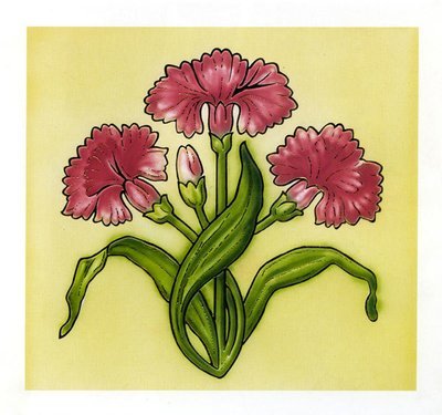 Art Nouveau - tile pink carnations