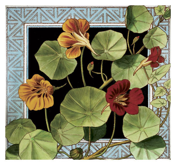 Jackfield tile museum card - Nasturtiums