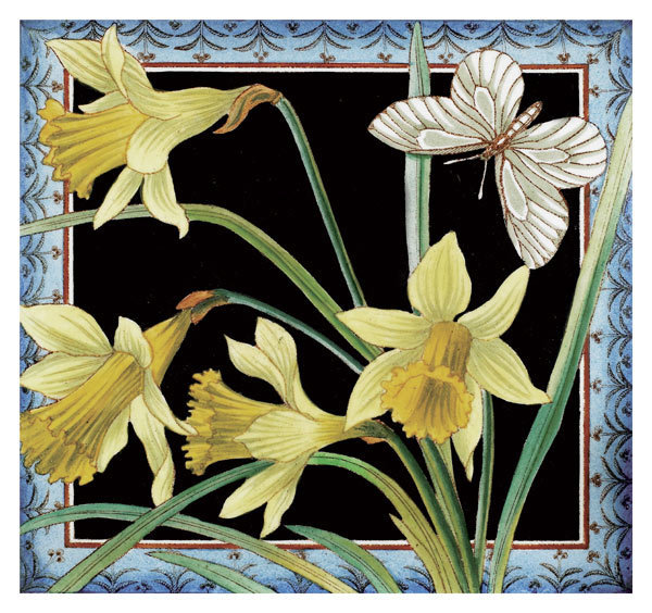 Jackfield tile museum card - Daffodil and white butterfly