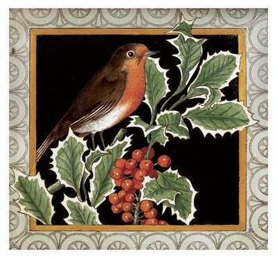 Jackfield tile museum card - Robin and holly