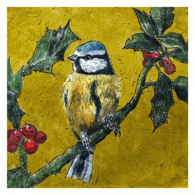 Pack of 8 cards - blue tit on holly