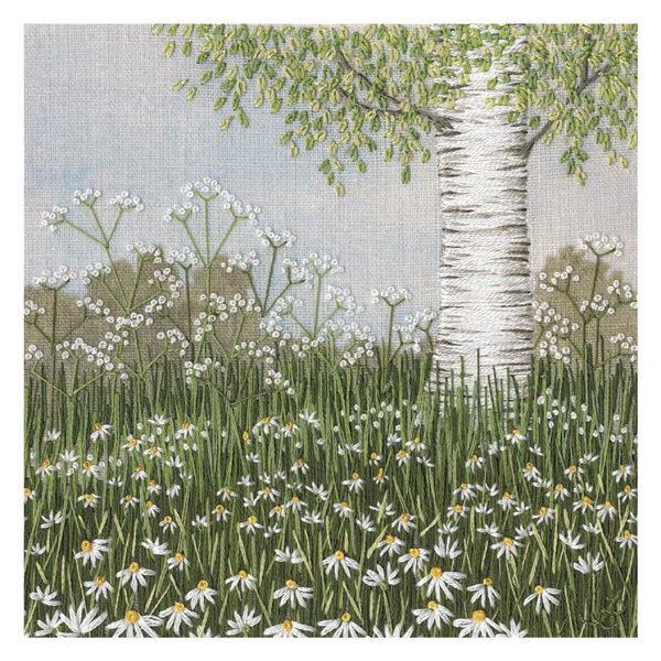 Jo Butcher - daisies by the silver birch