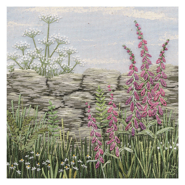 Jo Butcher - flowers by the wall - mini card