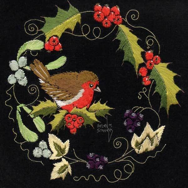 Helen M Stevens - Robin and holly Embroidery