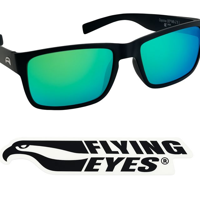 Flying Eyes Sunglasses Kingfisher Narrow (Osprey) - Matte Black Frame, Mirrored Emerald Lenses