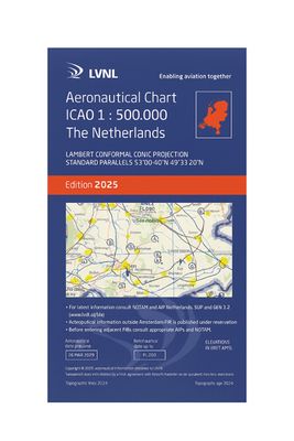 ICAO luchtvaartkaart van Nederland met rode bovenrand en overzicht van luchtruimstructuren