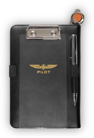 Zwart iPad mini kneeboard met clip en penhouder voor piloten, geschikt voor tablets van 7 tot 8,5 inch.

