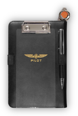 Zwart iPad mini kneeboard met clip en penhouder voor piloten, geschikt voor tablets van 7 tot 8,5 inch.

