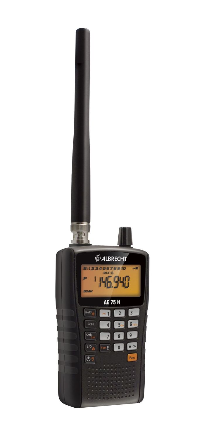 Albrecht AE 75 H luchtvaartscanner rubberen antenne, LCD-display USB-oplaadkabel geschikt voor 8,33 kHz luchtvaartfrequenties