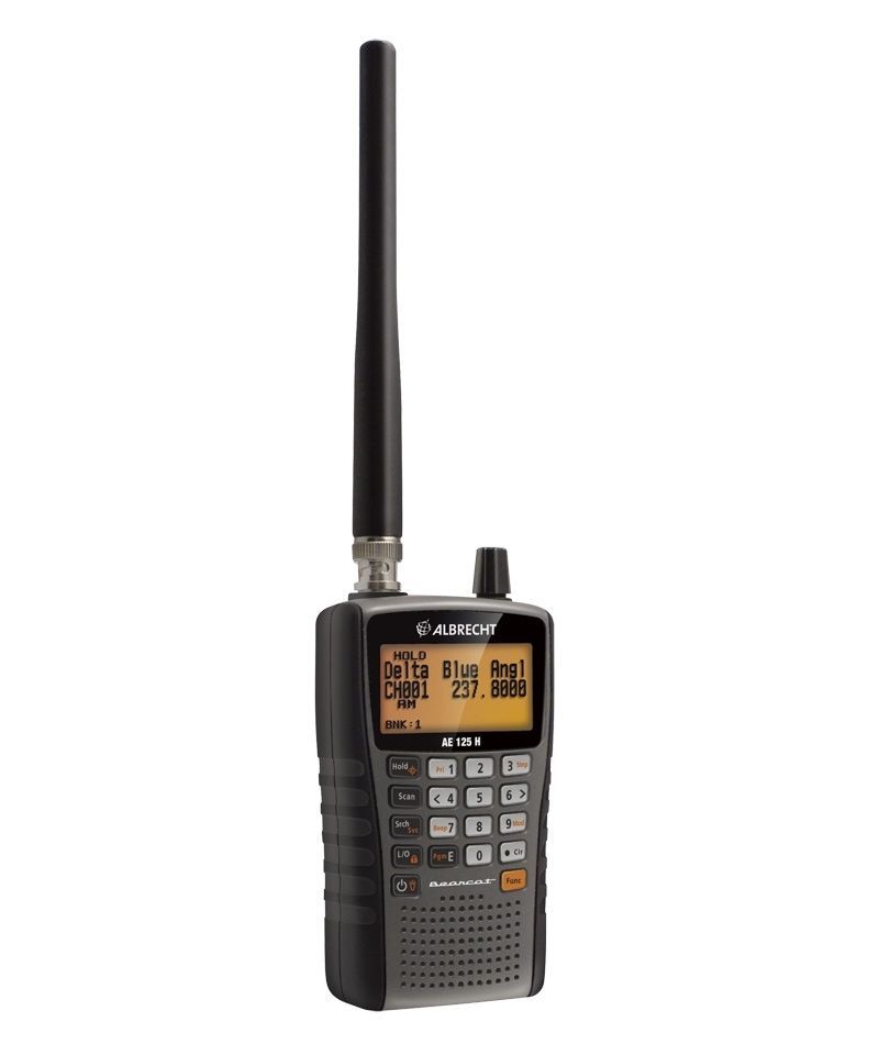 Albrecht AE 125H luchtvaartscanner met verlicht display, antenne 500 geheugenplaatsen – geschikt voor 8,33 kHz luchtvaartband