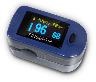 Alt-tekst: PILOT Finger Pulse Oximeter met OLED-display – meet SpO2 en hartslag voor piloten op hoogte