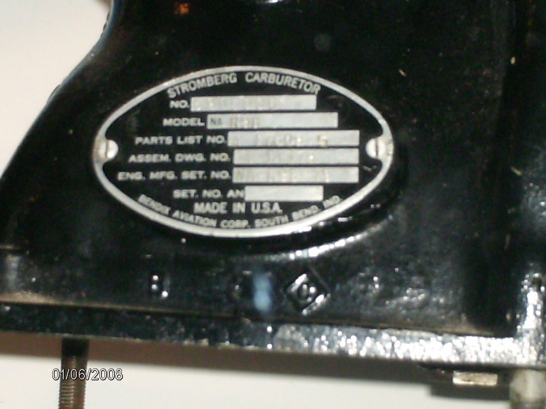Stromberg carburateur label – tweedehands Beech 19 vliegtuigonderdeel