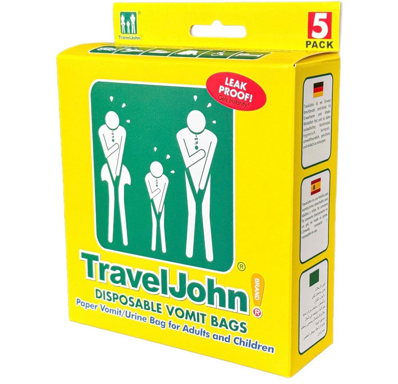 TravelJohn disposable vomit bag – 5 pack – 800 ml