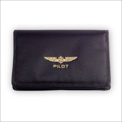 Black document bag with gold patch – padded nylon (small/large)