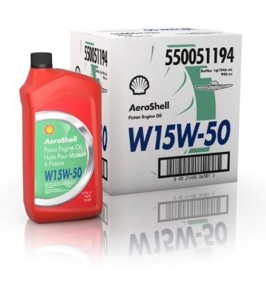 AeroShell W 15W-50 multigrade aviation oil – box of 6 × 1 Qt
