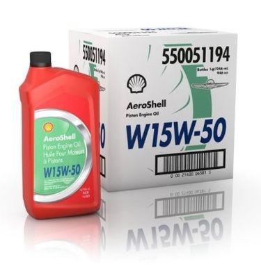 AeroShell W 15W-50 multigrade aviation oil – box of 6 × 1 Qt