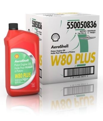 AeroShell W80 Plus single grade aviation oil – box of 6 × 1 Qt