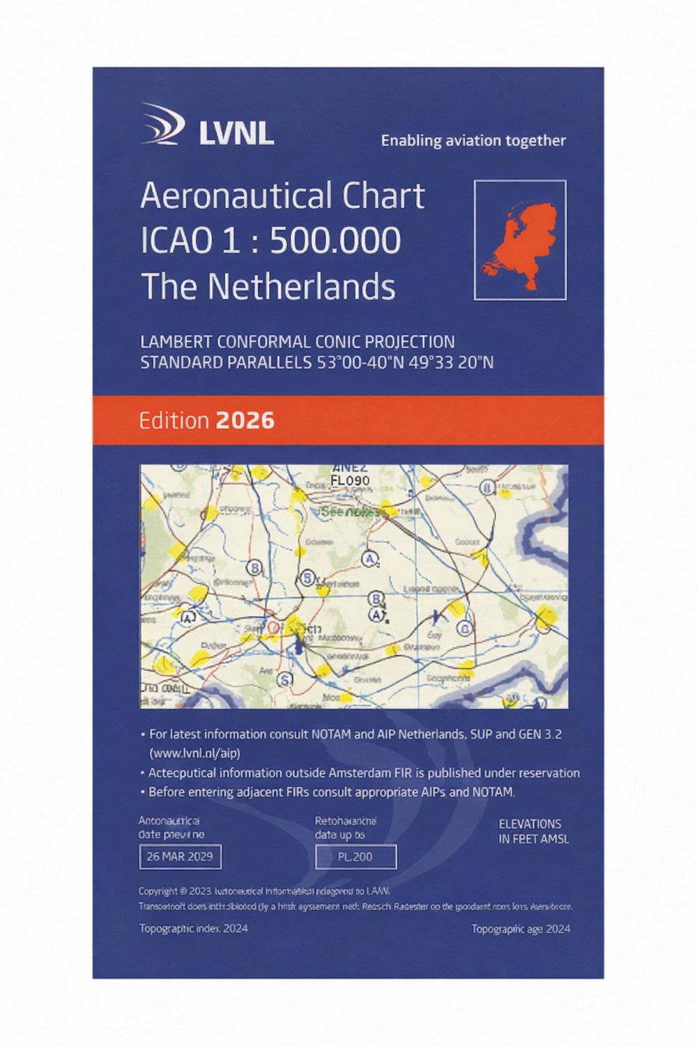 ICAO VFR Chart Netherlands 2026– laminated or non-laminated