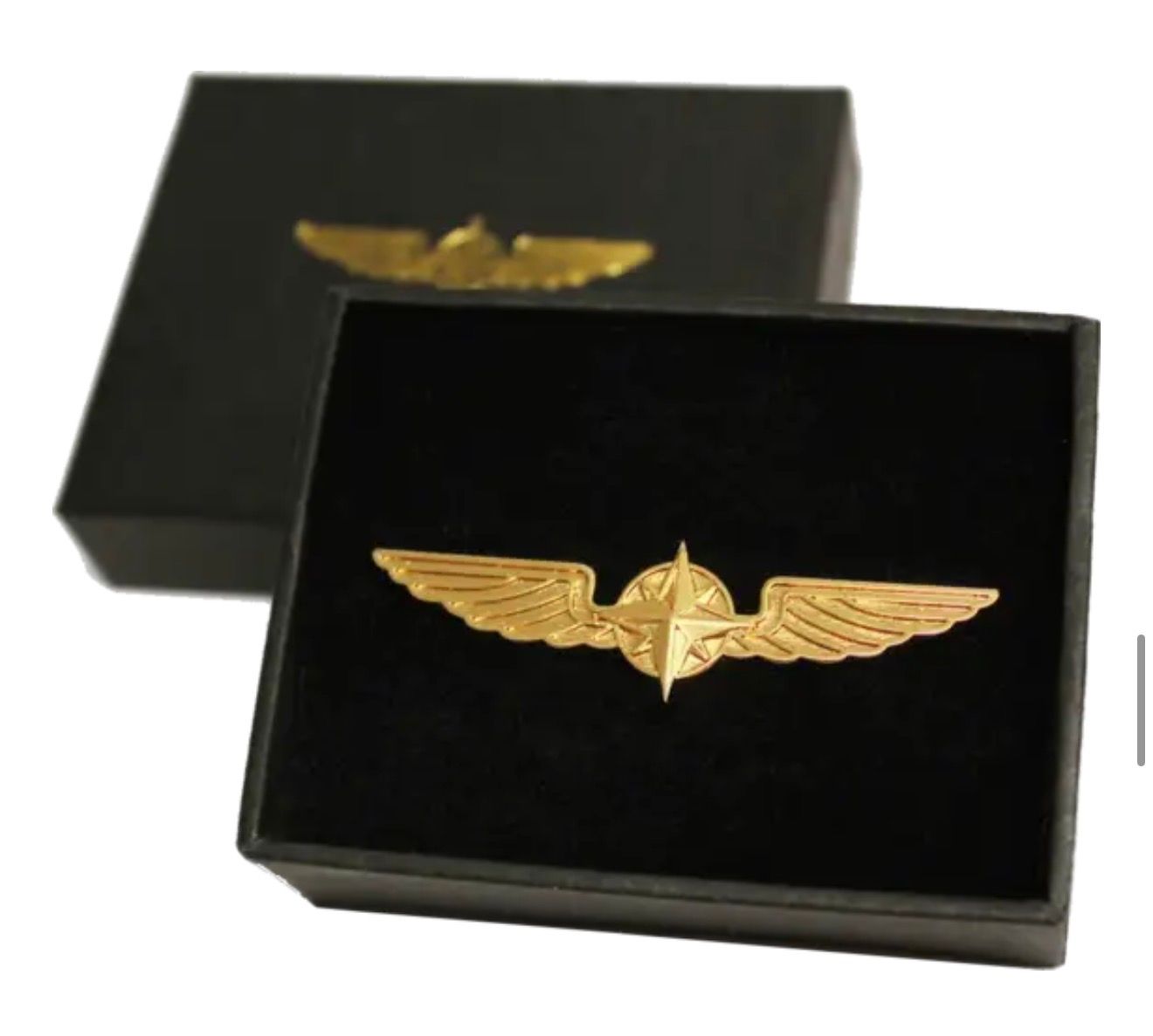 Metal pilot wings gold or silver colored in gift box