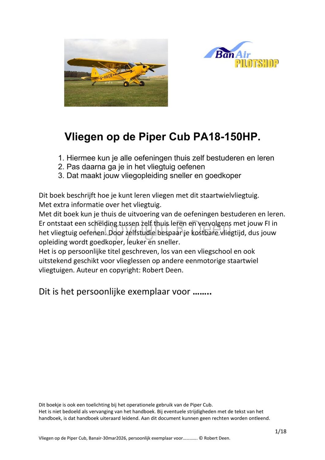 E-book Flying the Piper Cub PA18-150HP – tailwheel training guide PDF