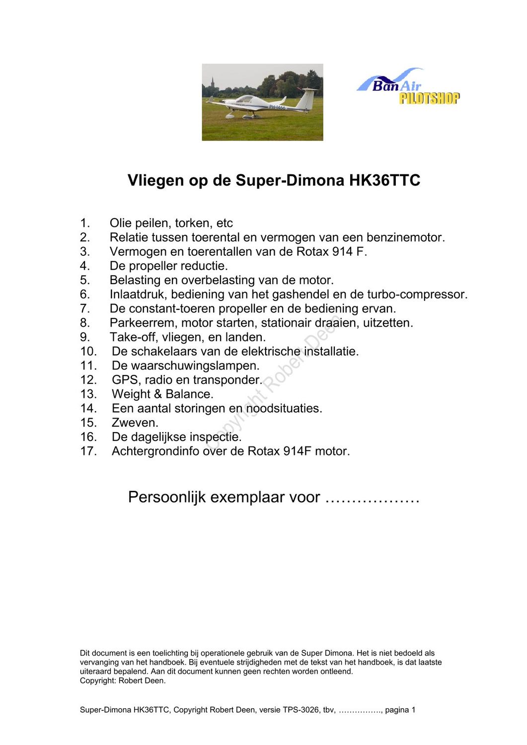 Dimona HK36TTC turbo eBook PDF flight training Rotax 914F