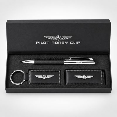 Pilot Money Clip Set – Pilot Gift Set Pilot Money Clip Set with key chain pen and money clip in black gift box