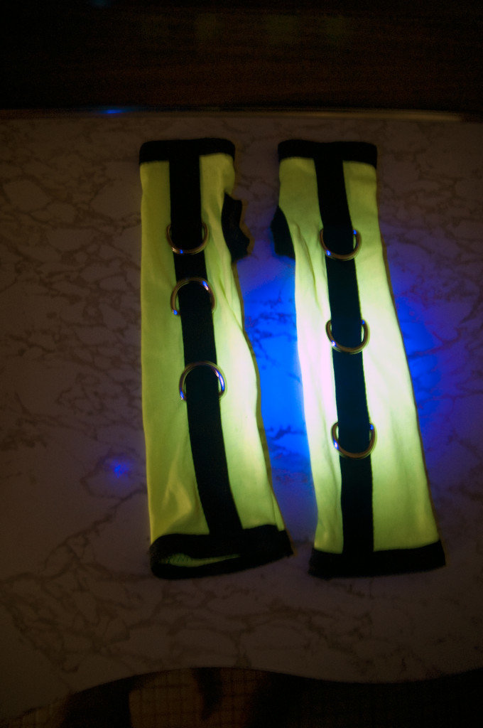 Custom Black & Yellow UV Reactive Arm Warmers