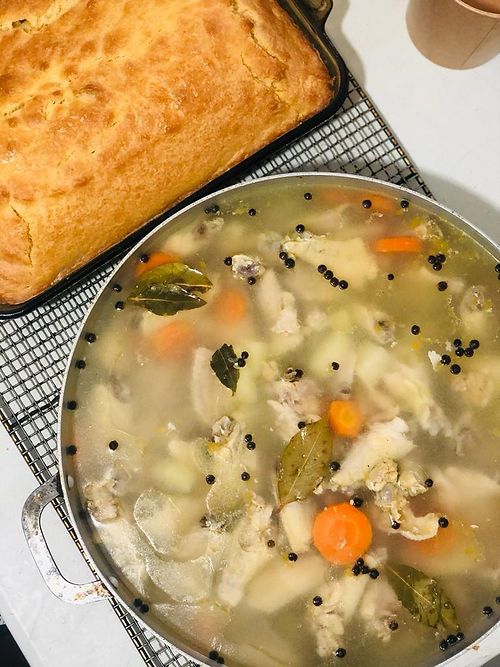 Chicken Souse and Johnny Bread