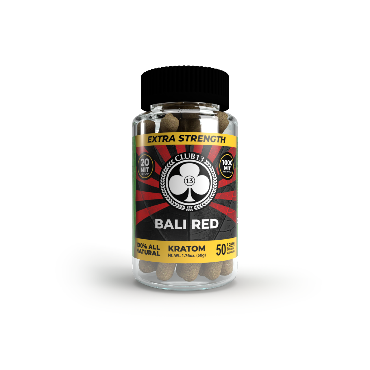 Club 13 Kratom Capsules Extra Strength 50ct, Blend: Bali Red
