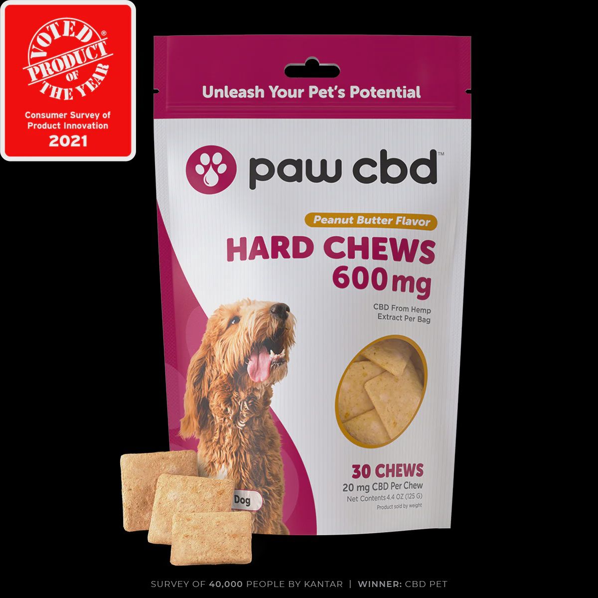 Paw CBD hard chews peanut butter 600mg