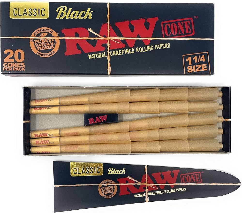 Raw classic black 1 1/4 cones 20 pack
