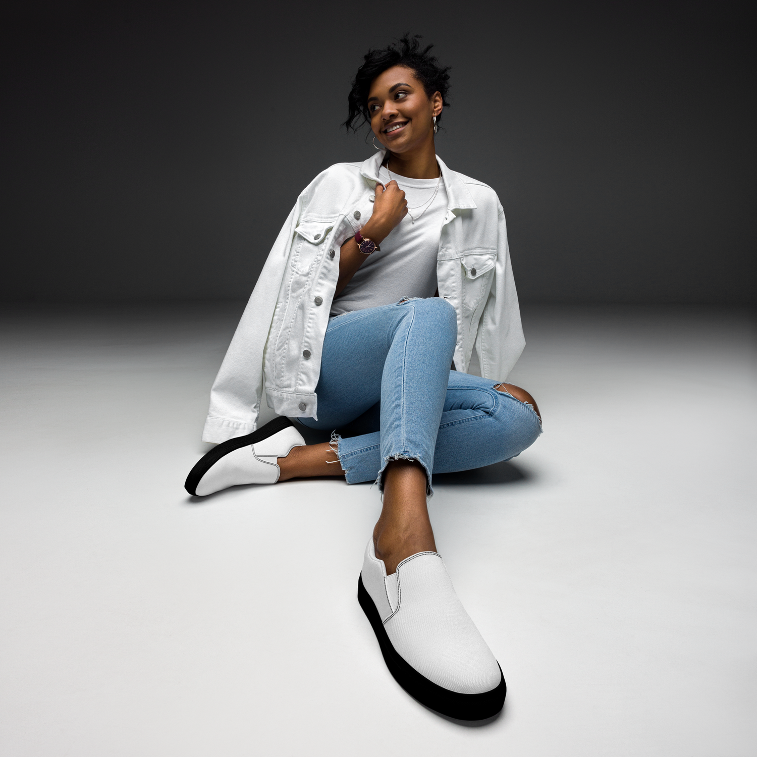 Women’s Black And White Slip-On Shoes