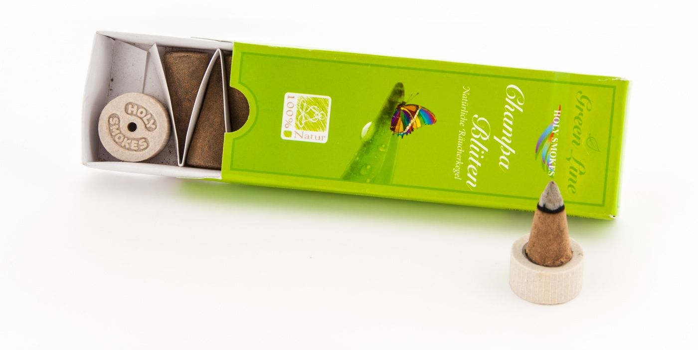 Champa-Blüten Räucherkegel - Green Line 16 g (10 Kegel)