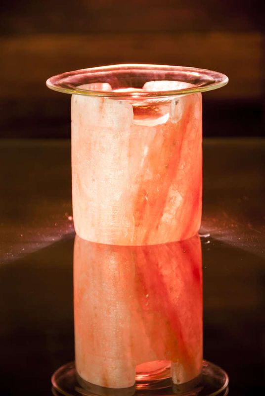 Salzkristall Teelicht Aromalampe mit Glasplatte