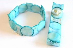 Muschelarmband – Rechteck & Scheibe, Blau, ca. 20 mm