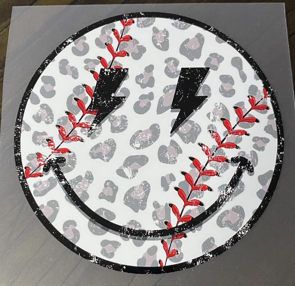 Baseball Smiley - DTF Transfer - 5&quot; x 5&quot;