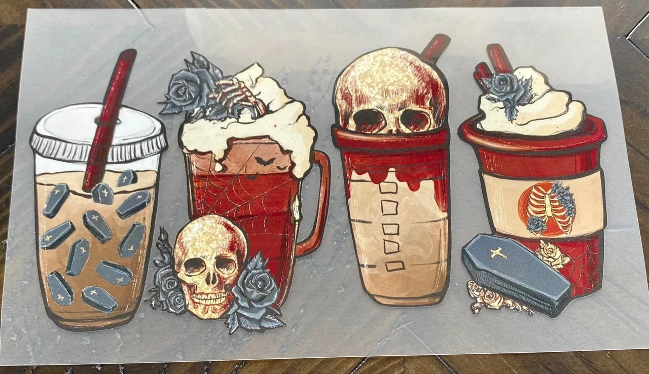 Red Skull Coffee Cups - DTF Transfer - 9&quot; x 5&quot;
