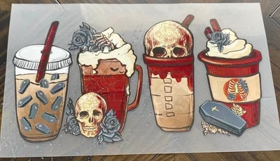 Red Skull Coffee Cups - DTF Transfer - 9&quot; x 5&quot;