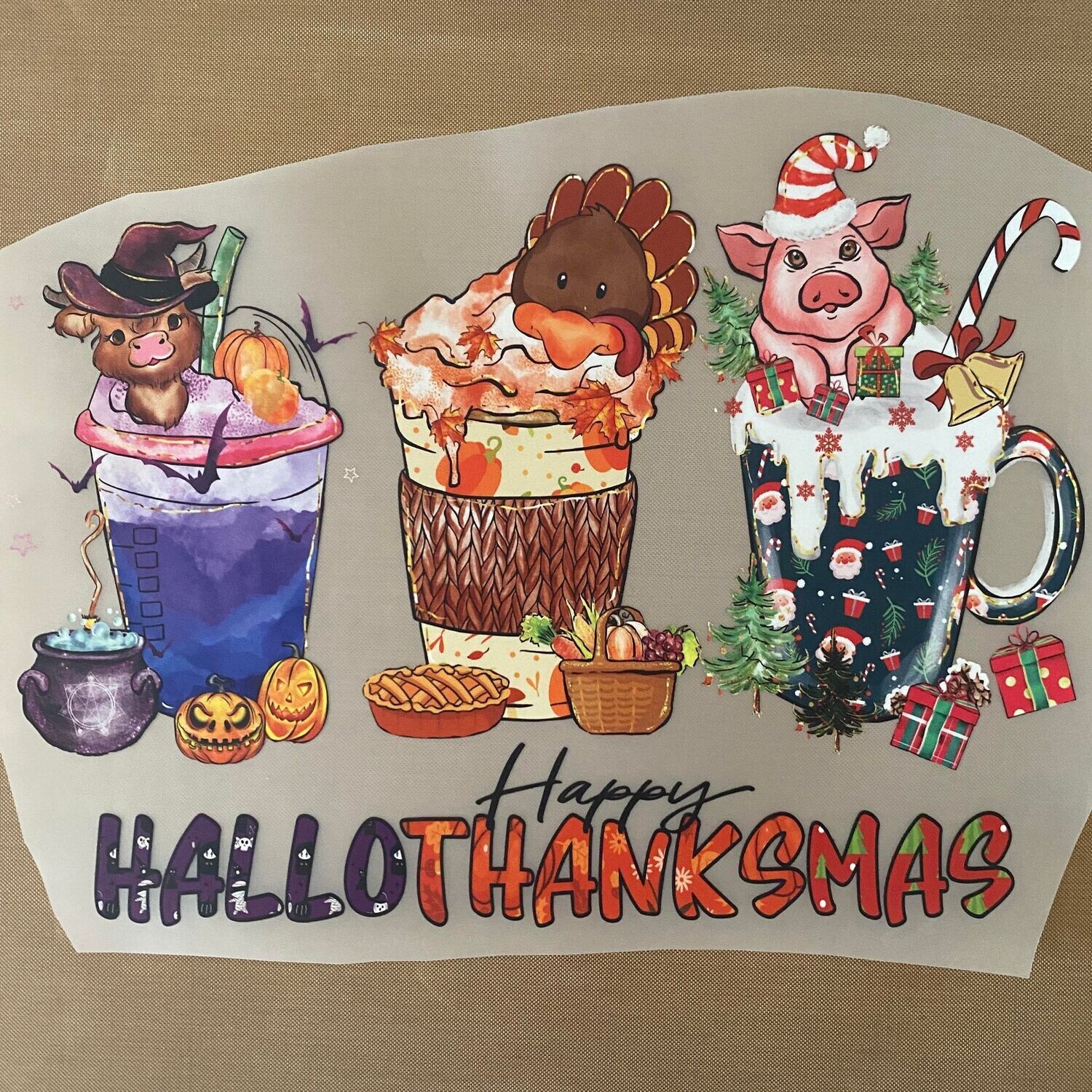 HallowThankMas Animal Cups - DTF Transfer - 9&quot;