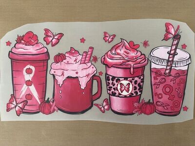 Pink Cancer Ribbon Cups - DTF Transfer - 9&quot;