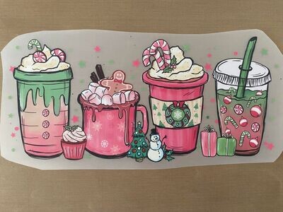 Christmas Pink Cups - DTF Transfer - 9&quot;