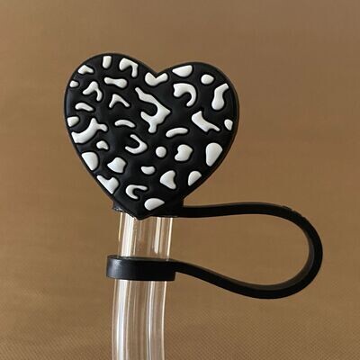 B&amp;W Heart - Silicone Straw Topper