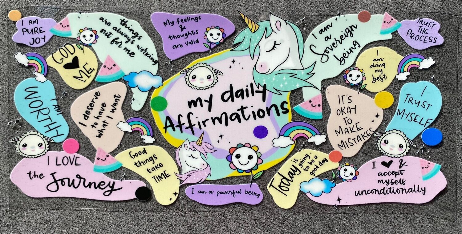 Unicorn Daily Affirmations - UV DTF Wrap - 4.5&quot;H