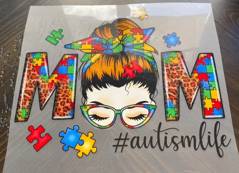 Autism Mom Messy Bun - DTF Transfer - 9&quot;