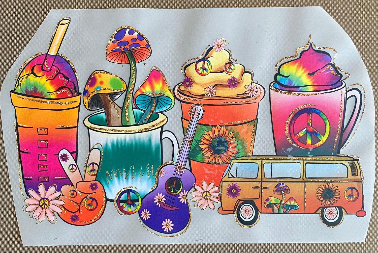Hippie Gold Cups - DTF Transfer - 10”