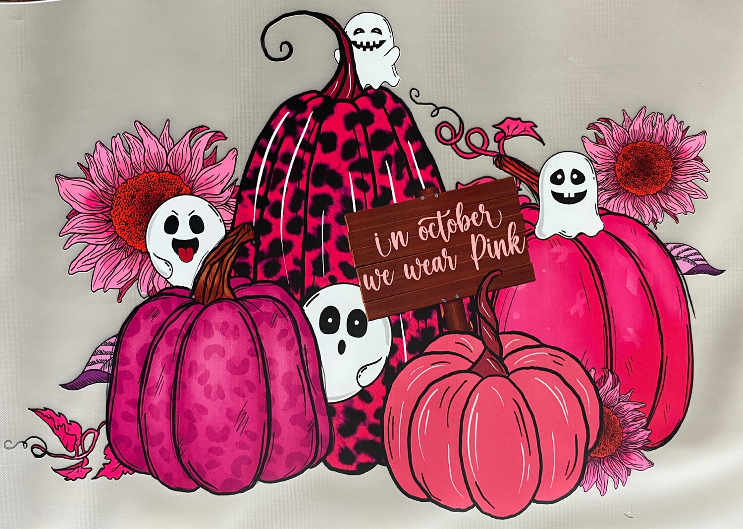 Pink Pumpkins w/ Cute Ghosts - DTF Transfer - 10”